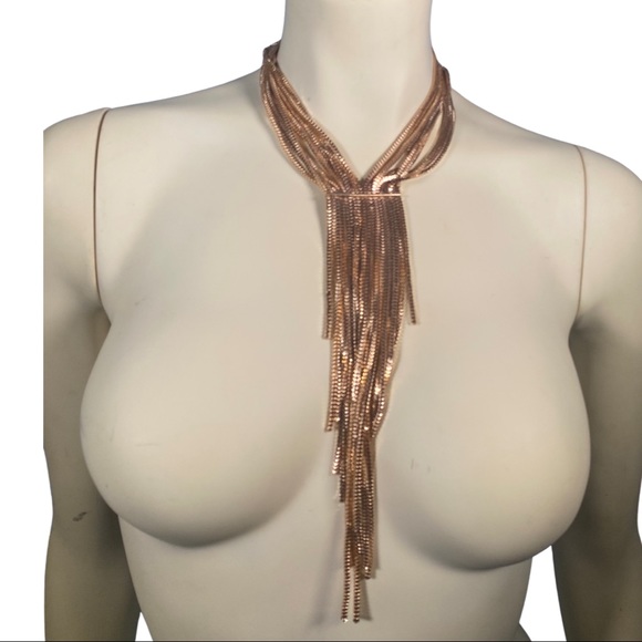 Gold colored waterfall chain necklace elegant statement piece - Picture 5 of 7